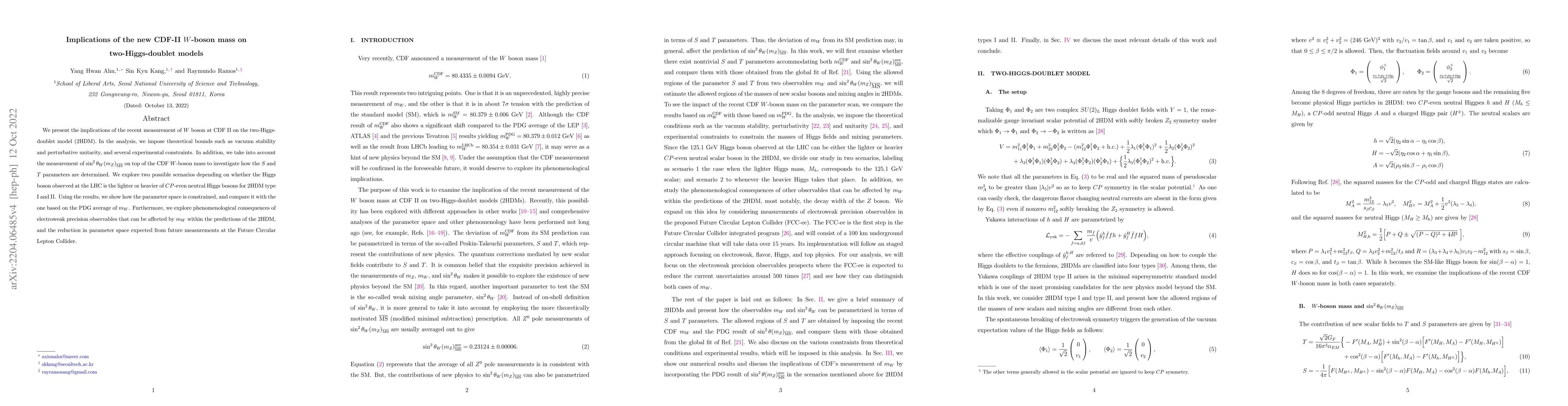 Thumbnail for Implications of the new CDF-II $W$-boson mass on two-Higgs-doublet
  models
