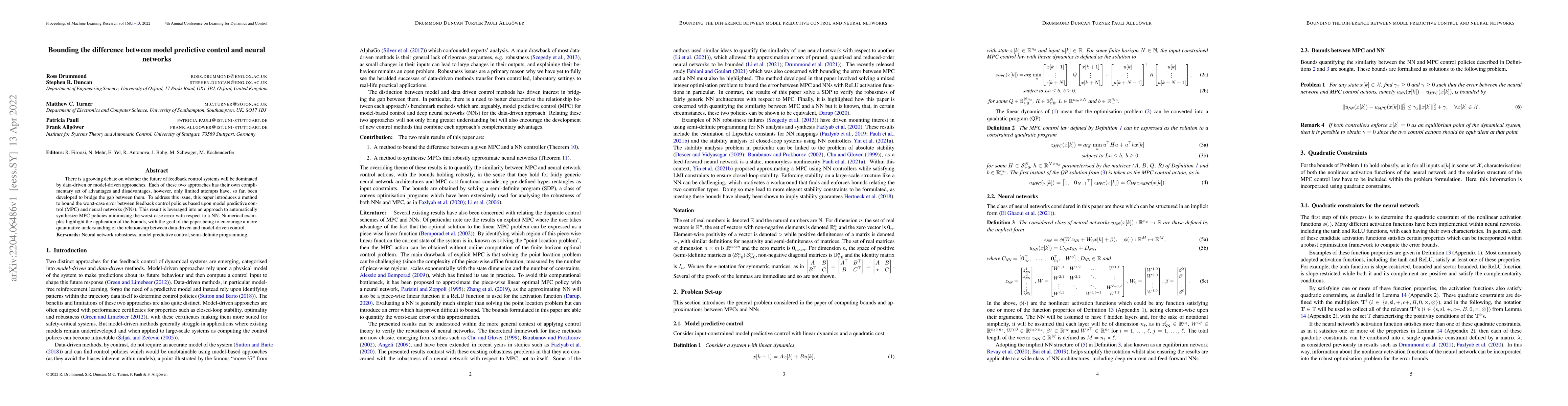 Thumbnail for Bounding the difference between model predictive control and neural
  networks