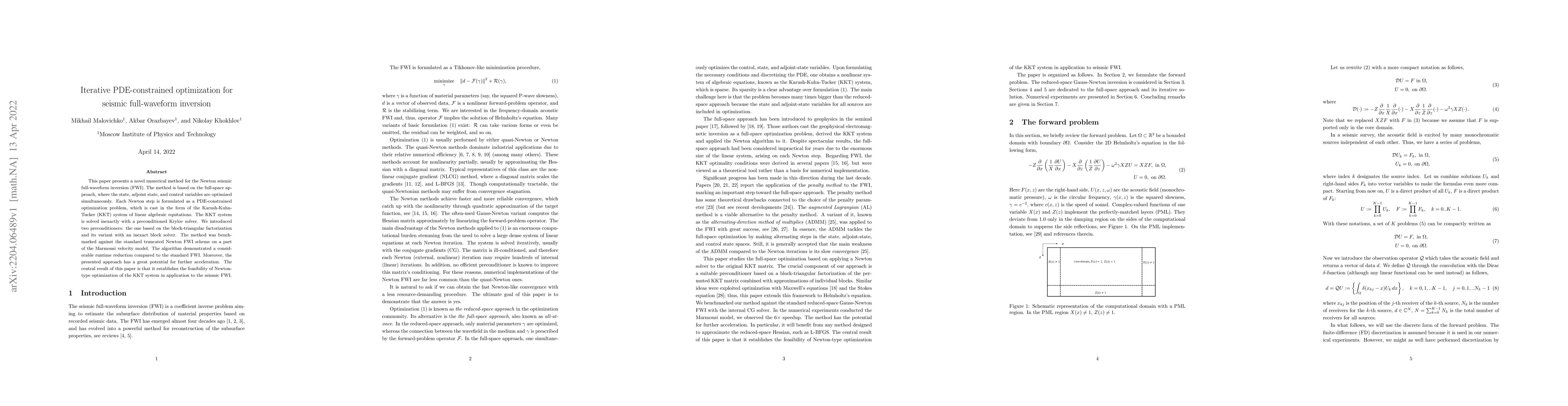 Thumbnail for Iterative PDE-constrained optimization for seismic full-waveform
  inversion