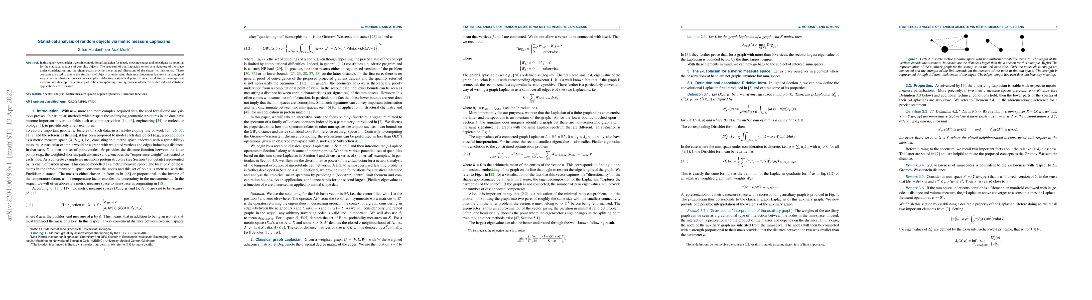 Thumbnail for Statistical analysis of random objects via metric measure Laplacians