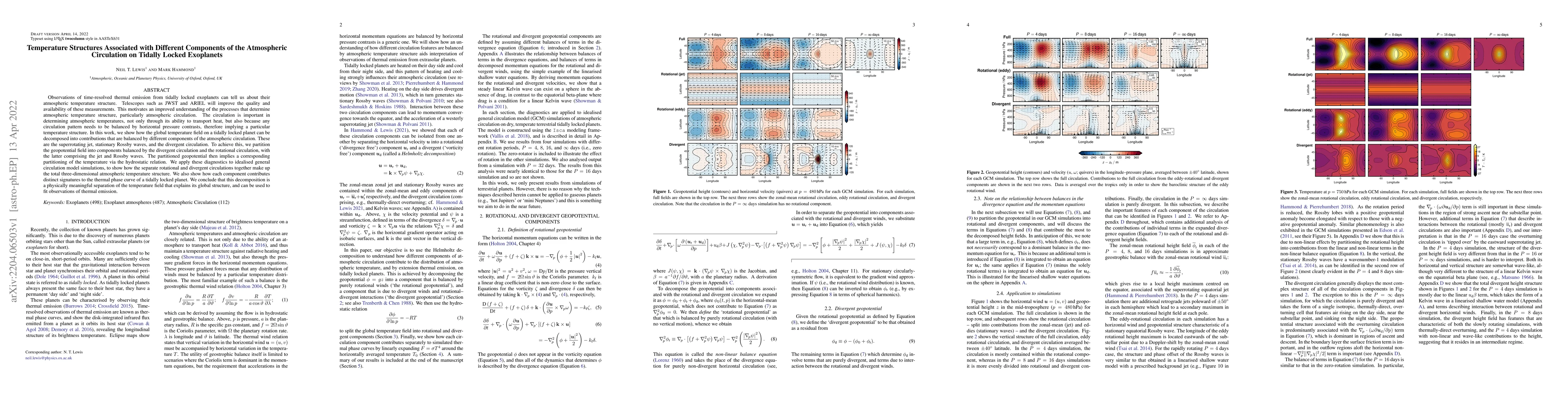 Thumbnail for Temperature Structures Associated with Different Components of the
  Atmospheric Circulation on Tidally Locked Exoplanets