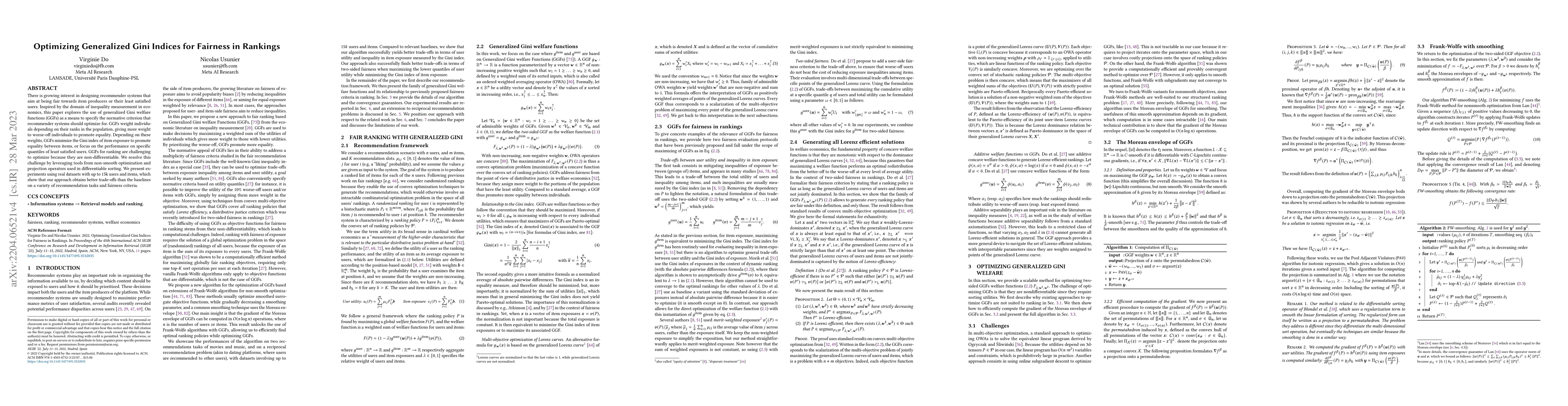 Thumbnail for Optimizing generalized Gini indices for fairness in rankings