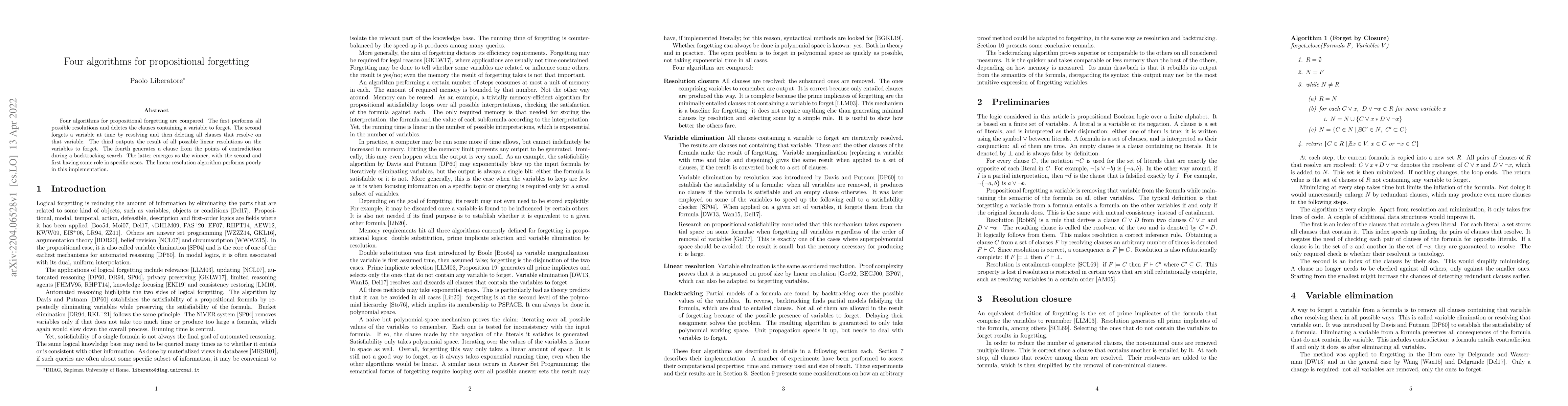 Thumbnail for Four algorithms for propositional forgetting