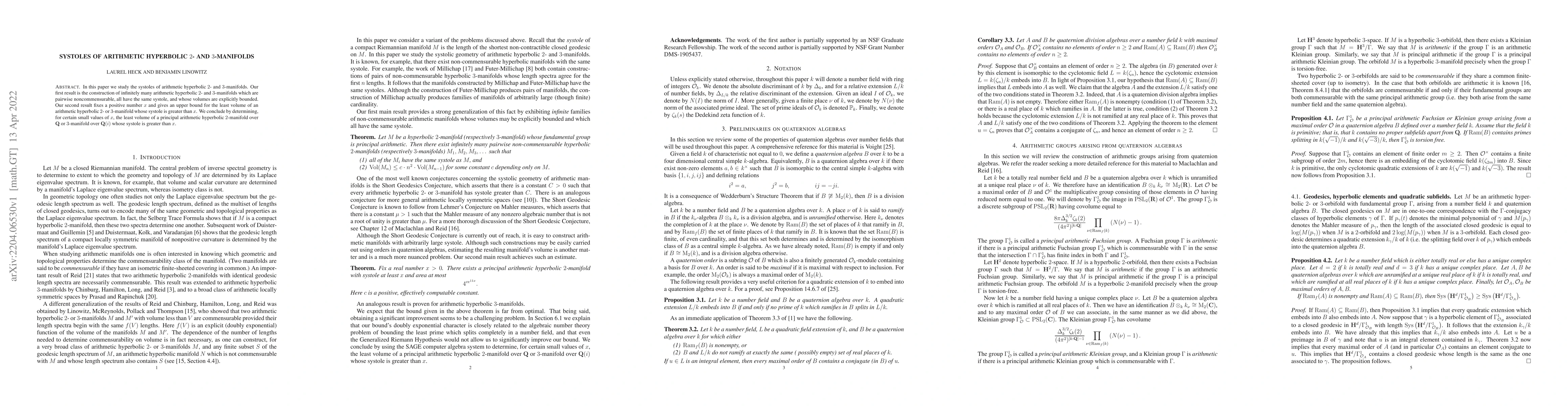 Thumbnail for Systoles of Arithmetic Hyperbolic 2- and 3-Manifolds