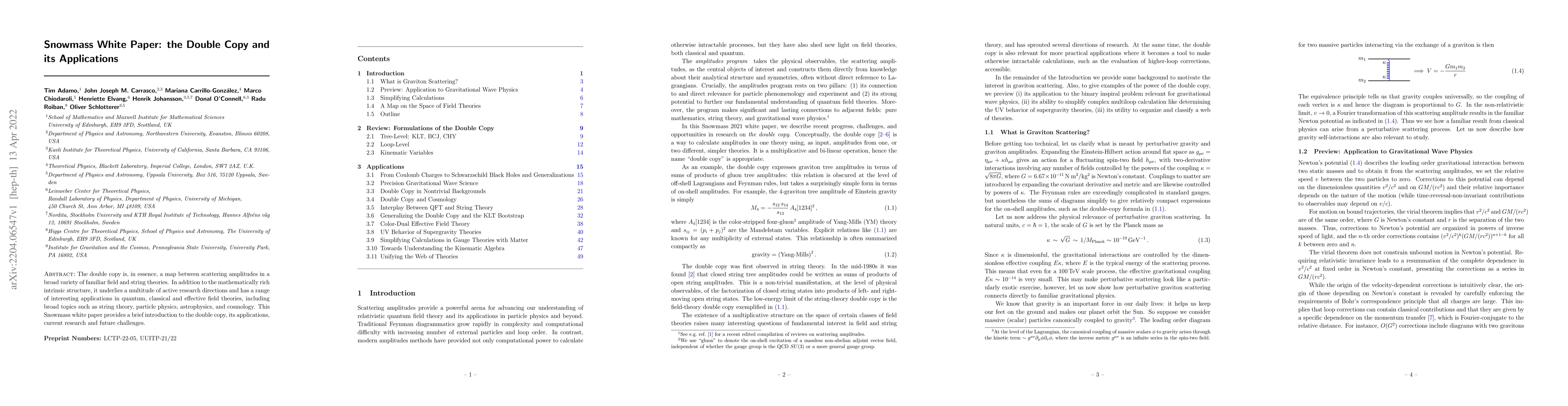 Thumbnail for Snowmass White Paper: the Double Copy and its Applications