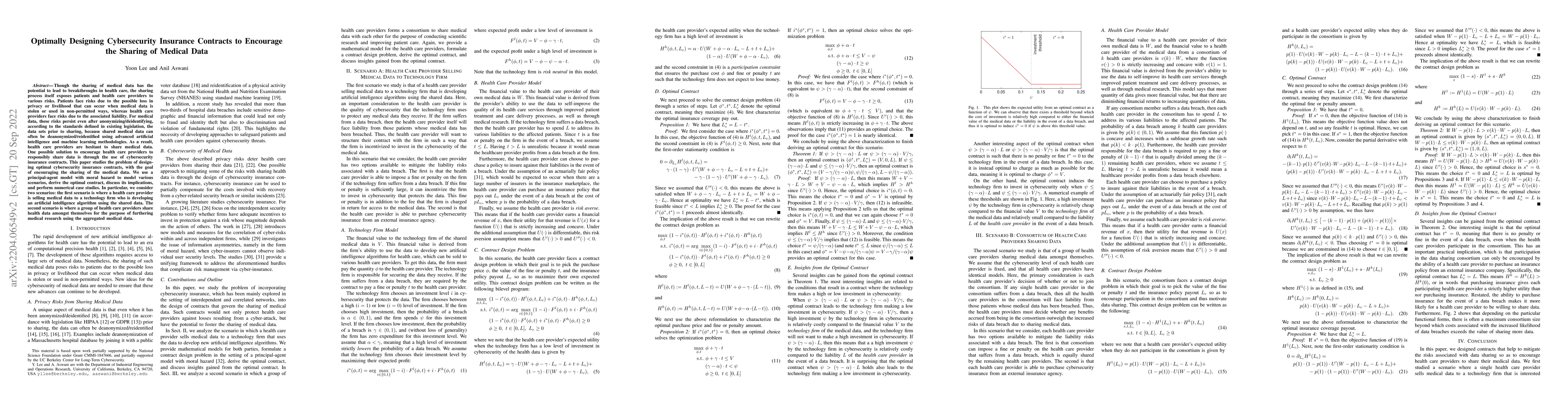 Thumbnail for Optimally Designing Cybersecurity Insurance Contracts to Encourage the
  Sharing of Medical Data