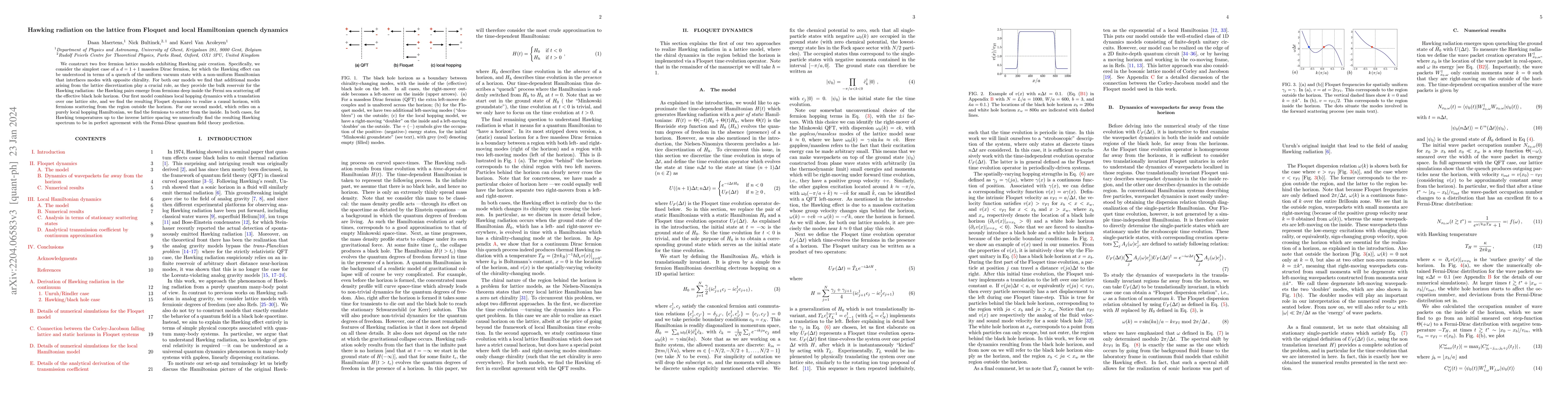 Thumbnail for Hawking radiation on the lattice from Floquet and local Hamiltonian
  quench dynamics