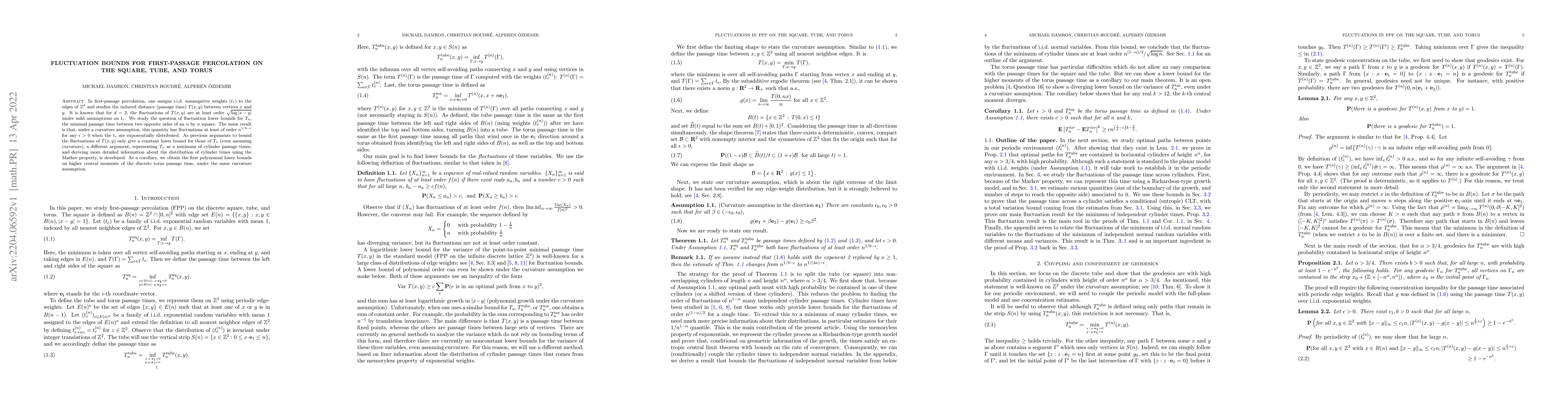 Thumbnail for Fluctuation bounds for first-passage percolation on the square, tube,
  and torus