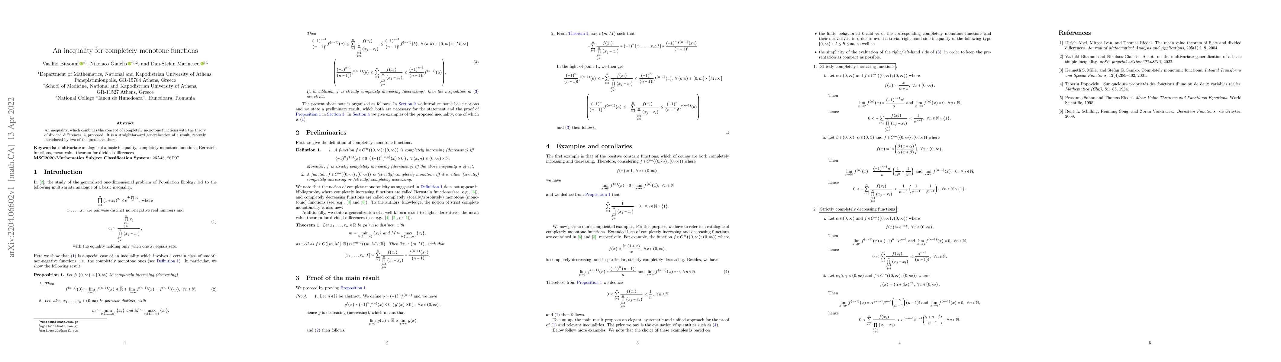 Thumbnail for An inequality for completely monotone functions