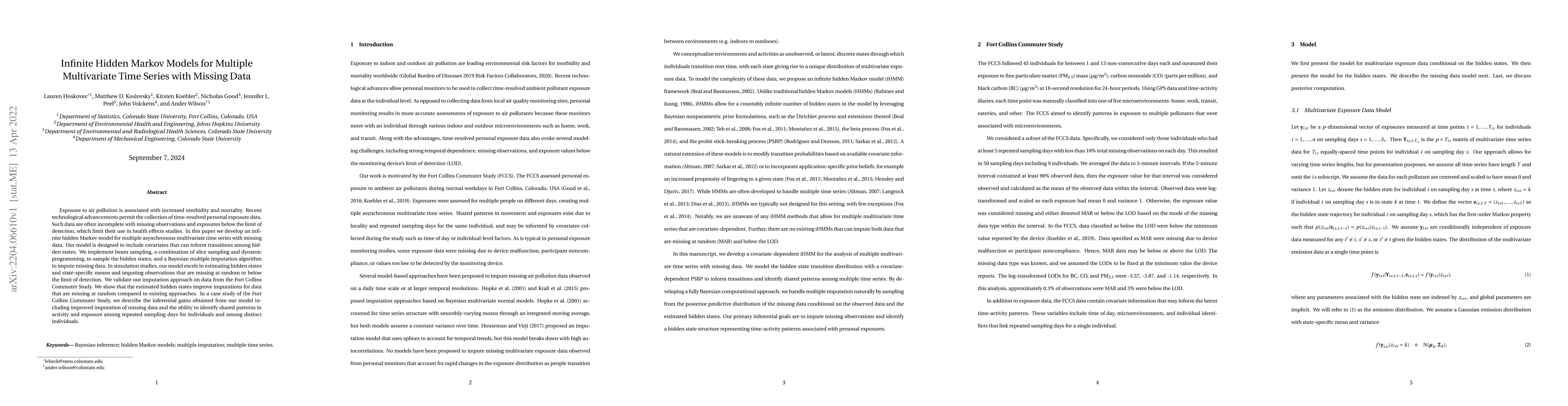 Thumbnail for Infinite Hidden Markov Models for Multiple Multivariate Time Series with
  Missing Data