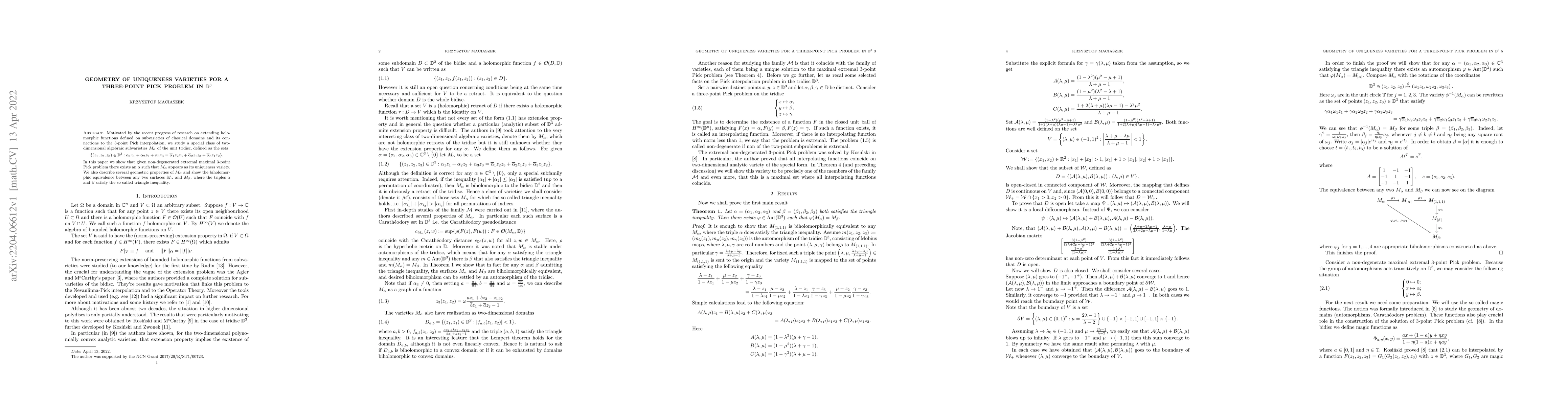Thumbnail for Geometry of uniqueness varieties for a three-point Pick problem in
  $\mathbb{D}^3$