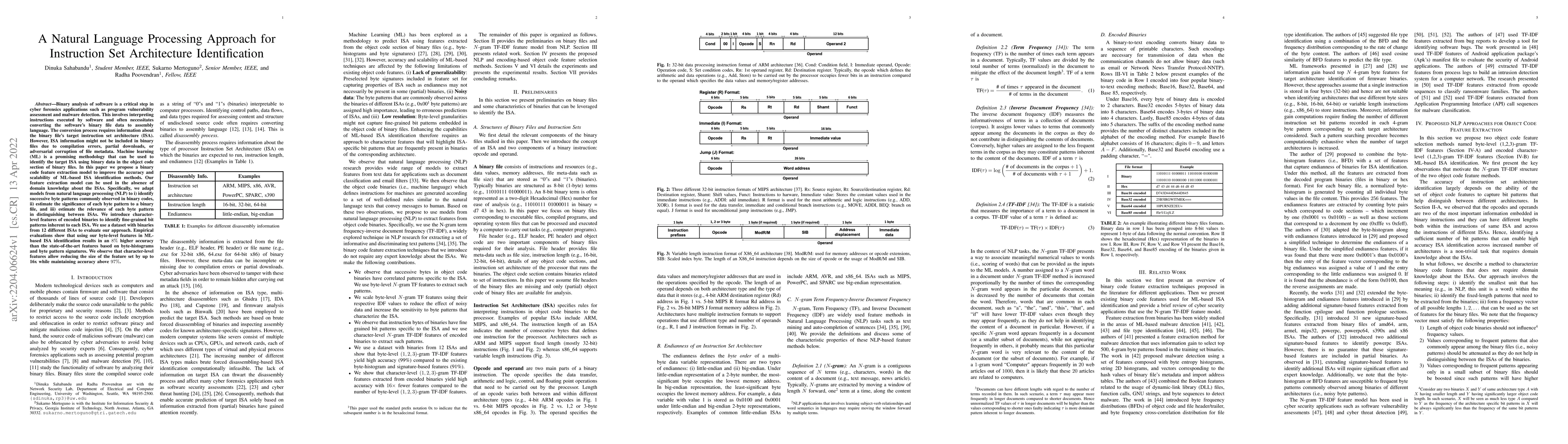 Thumbnail for A Natural Language Processing Approach for Instruction Set Architecture
  Identification
