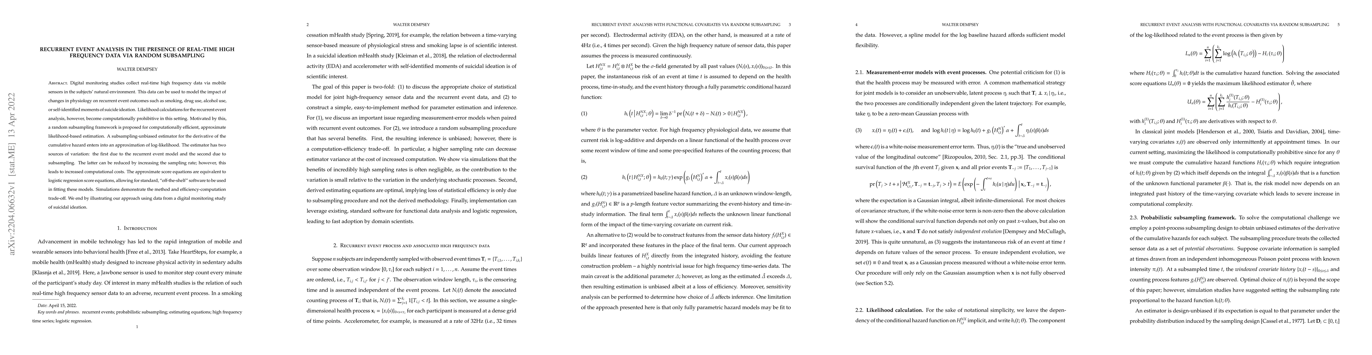 Thumbnail for Recurrent event analysis in the presence of real-time high frequency
  data via random subsampling
