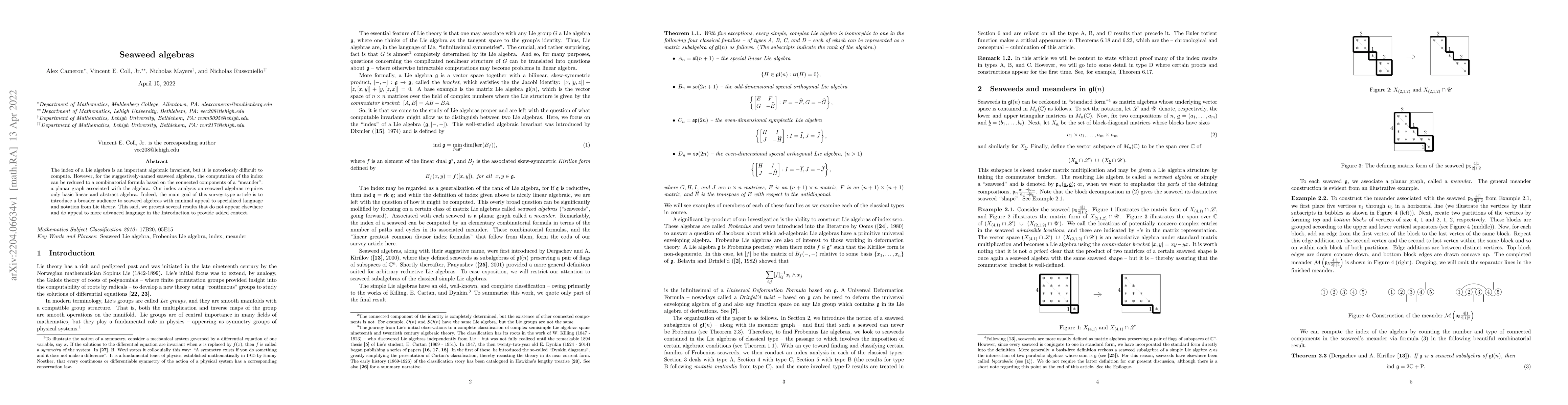 Thumbnail for Seaweed algebras