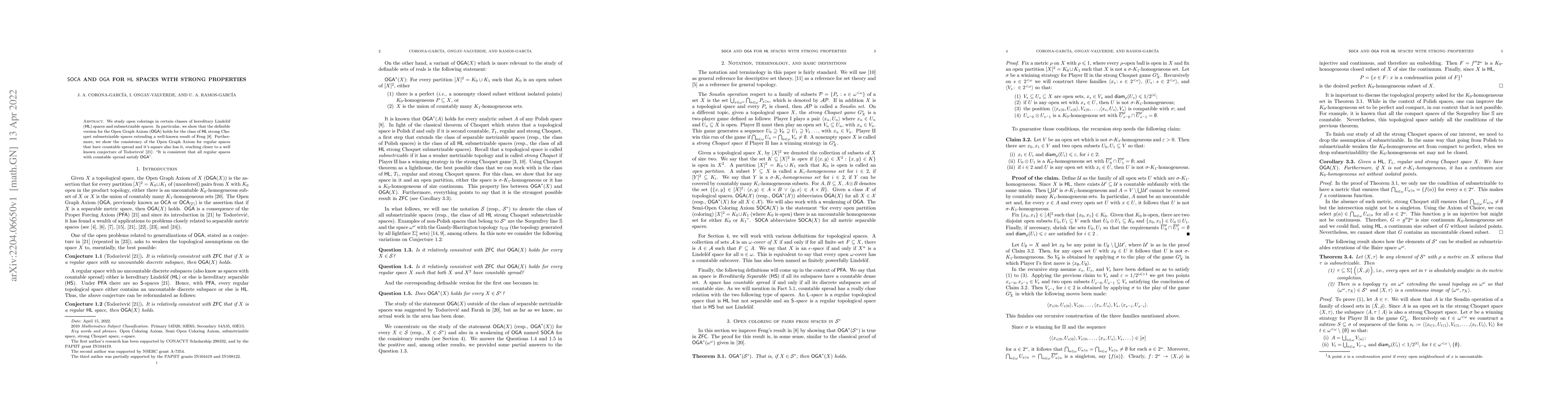 Thumbnail for $\mathsf{SOCA}$ and $\mathsf{OGA}$ for $\mathsf{HL}$ spaces with strong
  properties