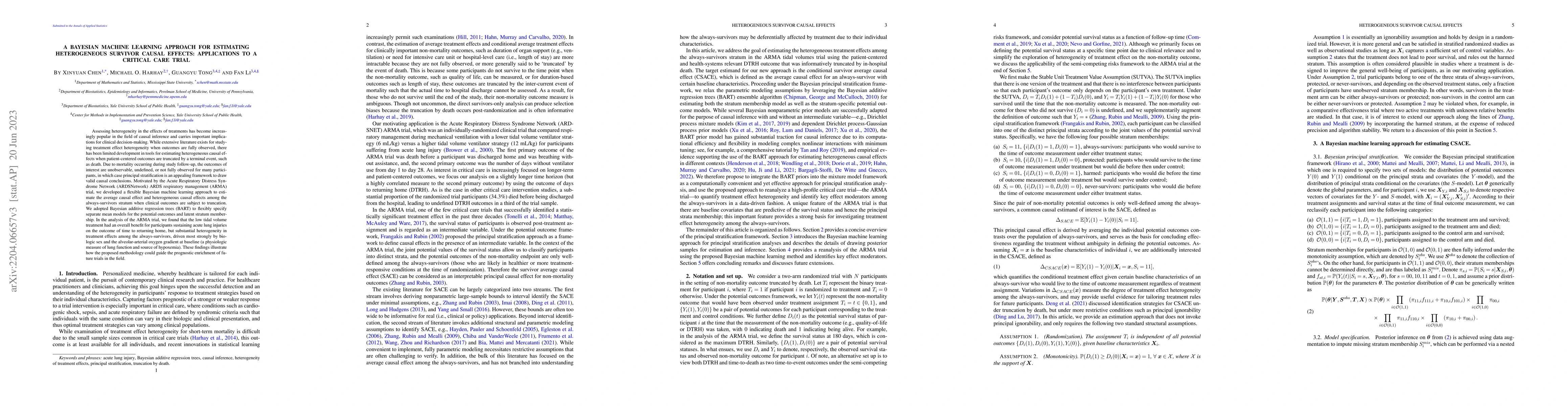 Thumbnail for A Bayesian Machine Learning Approach for Estimating Heterogeneous
  Survivor Causal Effects: Applications to a Critical Care Trial