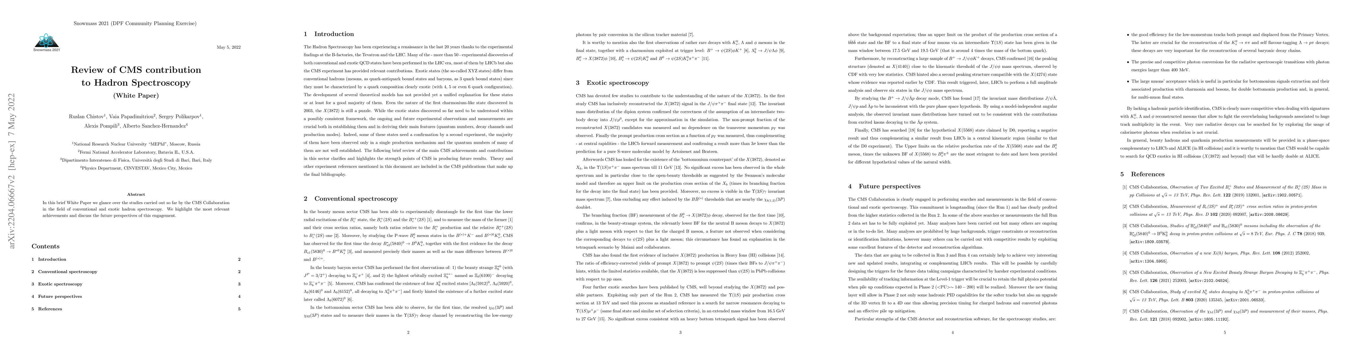 Thumbnail for Review of CMS contribution to Hadron Spectroscopy (Snowmass 2021 White
  Paper)