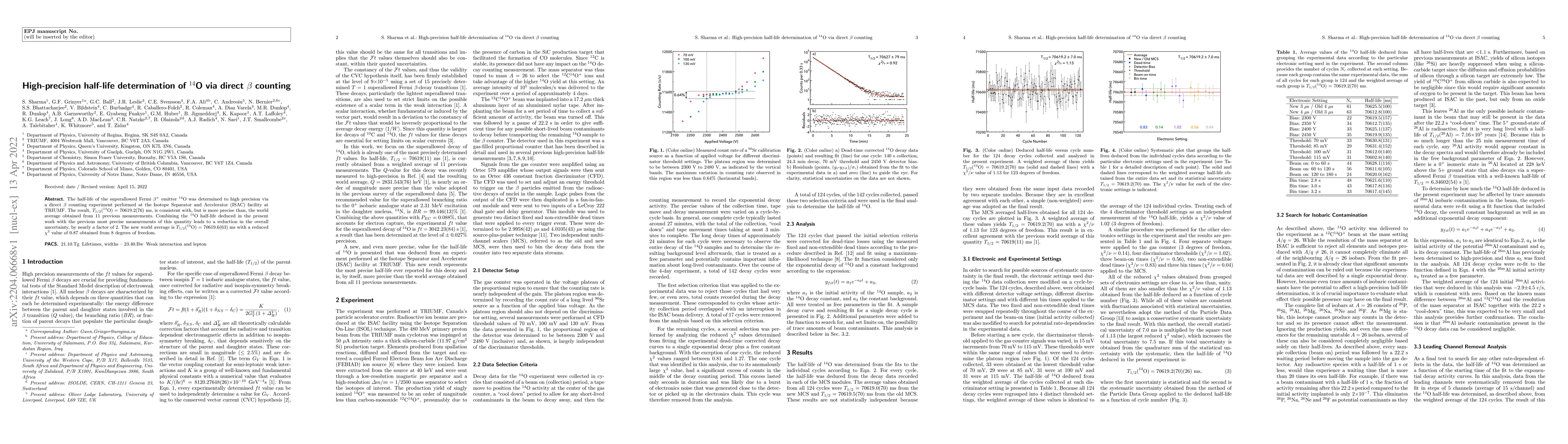 Thumbnail for High-precision half-life determination of $^{14}$O via direct $\beta$
  counting