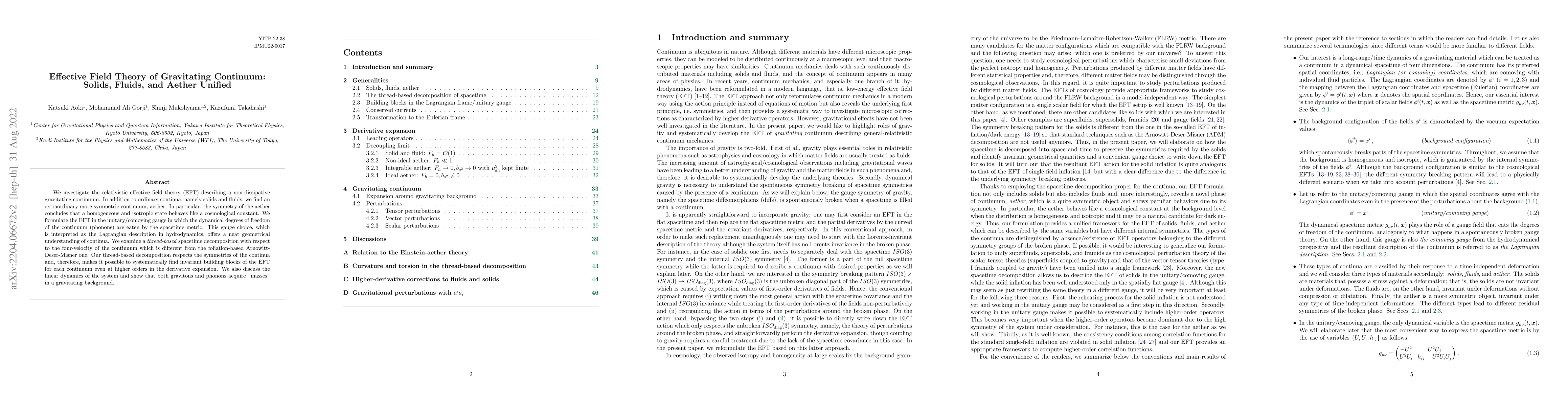 Thumbnail for Effective Field Theory of Gravitating Continuum: Solids, Fluids, and
  Aether Unified