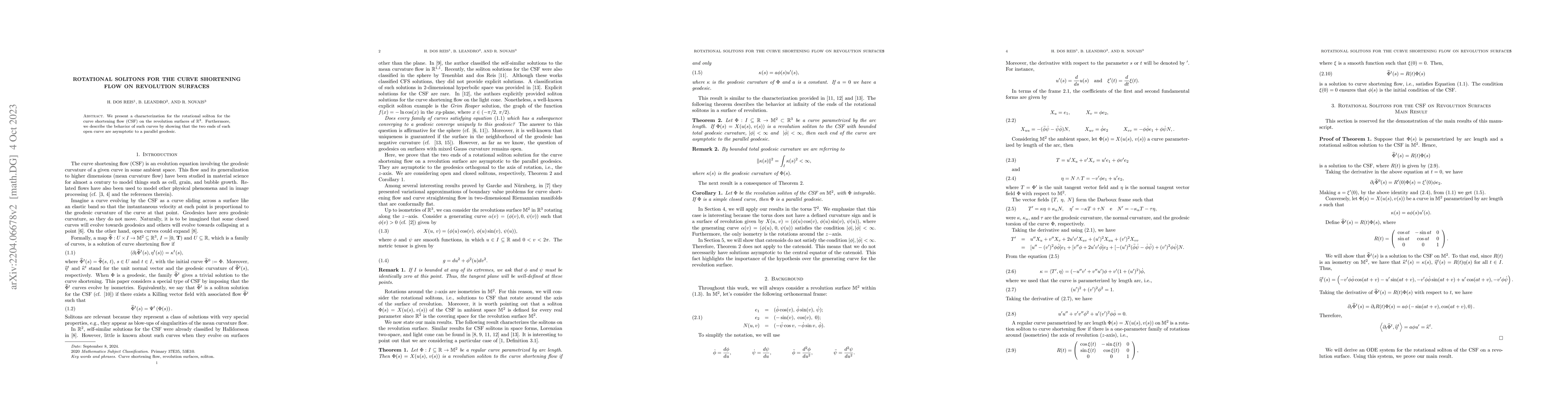 Thumbnail for Rotational Solitons for the Curve Shortening Flow on Revolution Surfaces