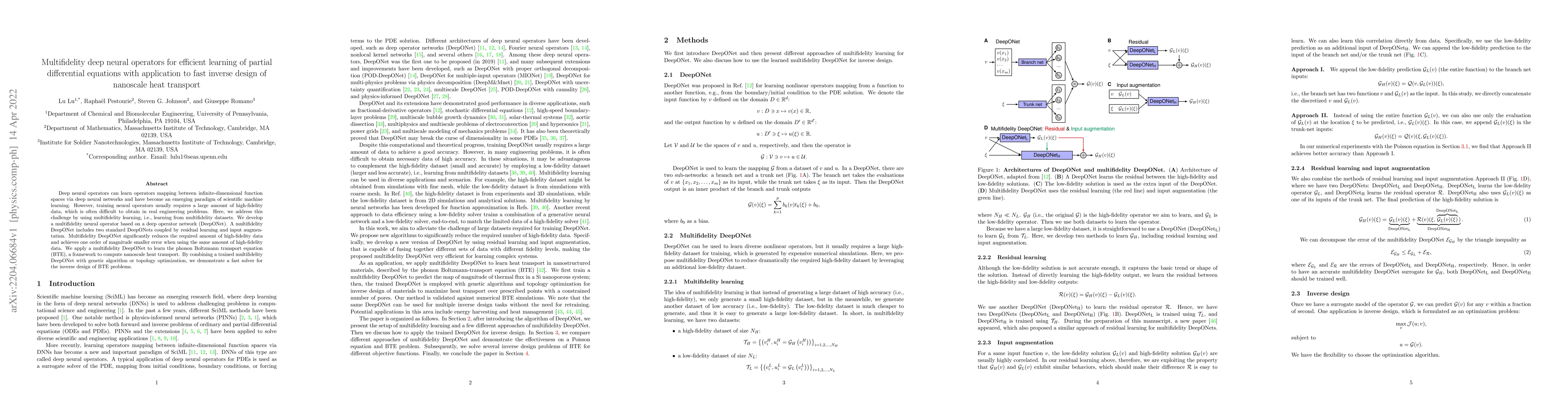 Thumbnail for Multifidelity deep neural operators for efficient learning of partial
  differential equations with application to fast inverse design of nanoscale
  heat transport