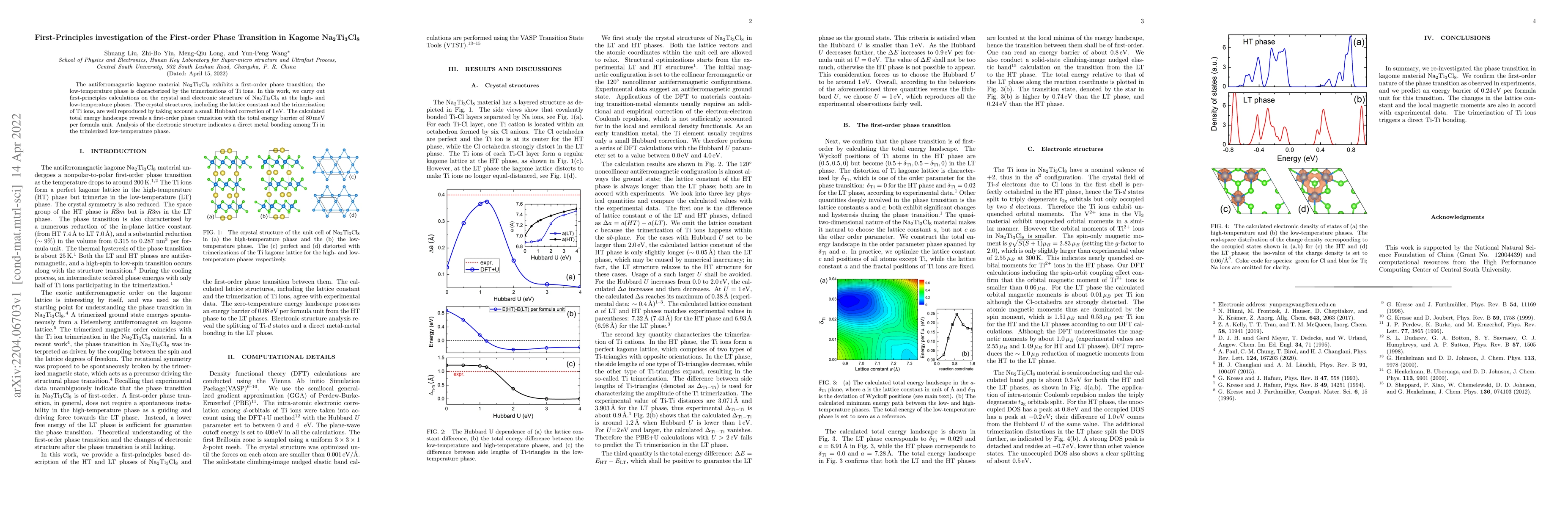Thumbnail for First-Principles investigation of the First-order Phase Transition in
  Kagome Na$_2$Ti$_3$Cl$_8$