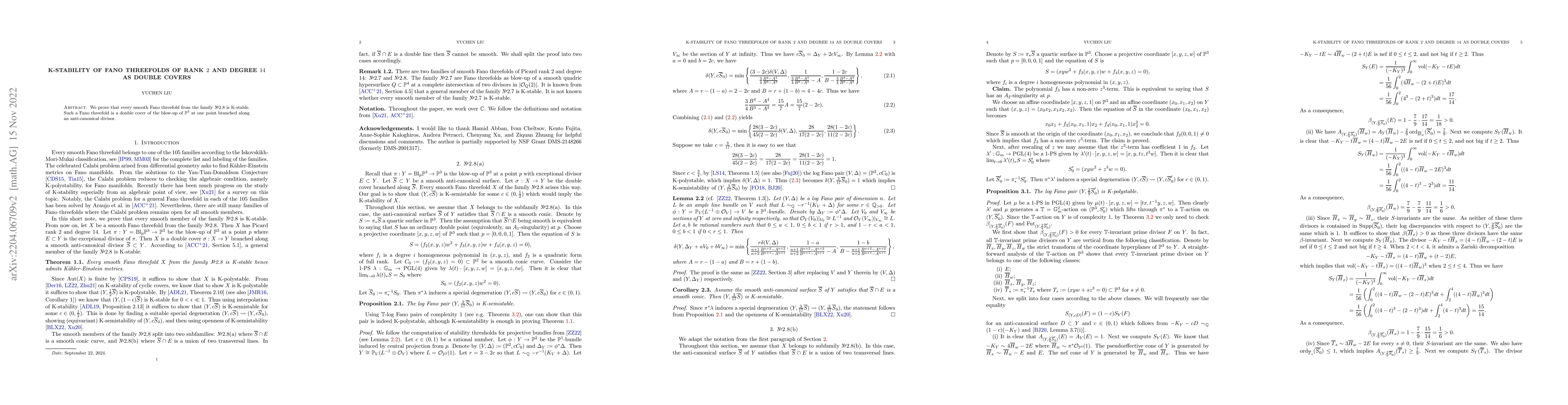 Thumbnail for K-stability of Fano threefolds of rank 2 and degree 14 as double covers