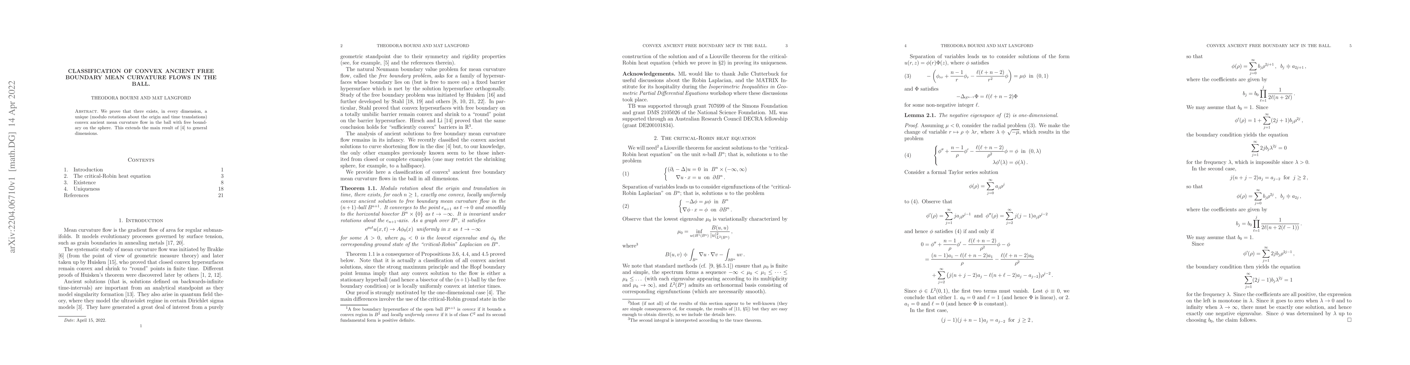 Thumbnail for Classification of convex ancient free boundary mean curvature flows in
  the ball