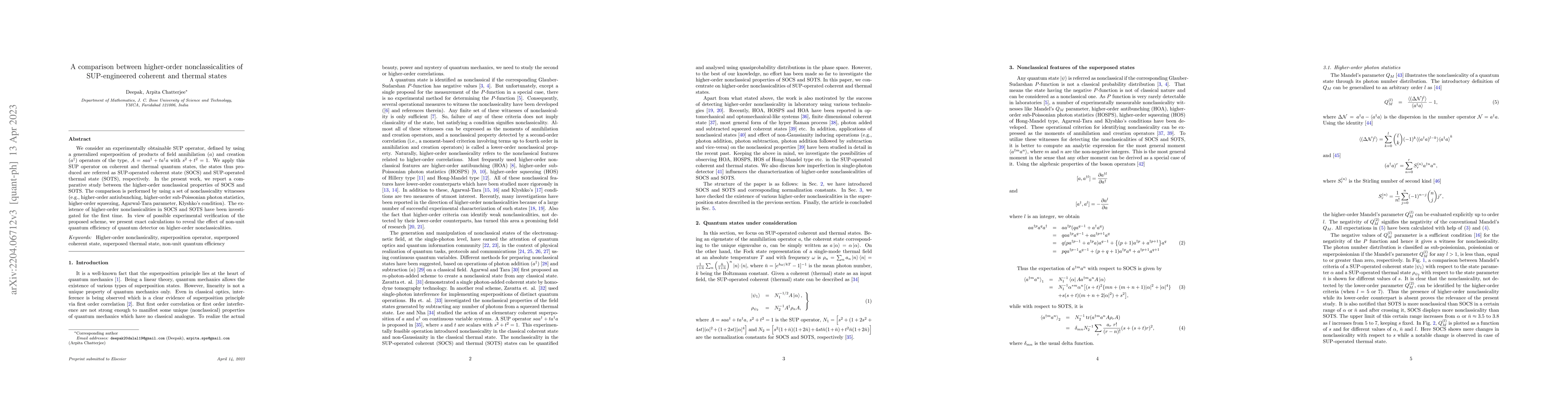 Thumbnail for A comparison between higher-order nonclassicalities of superposition
  engineered coherent and thermal states