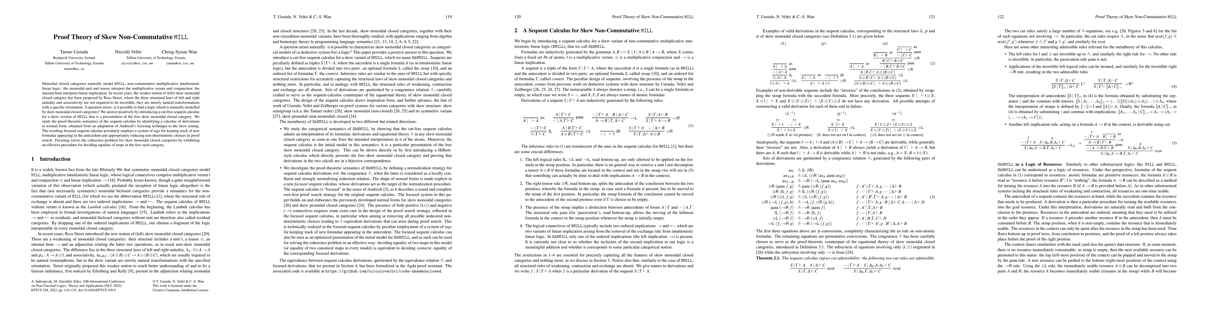 Thumbnail for Proof Theory of Skew Non-Commutative MILL