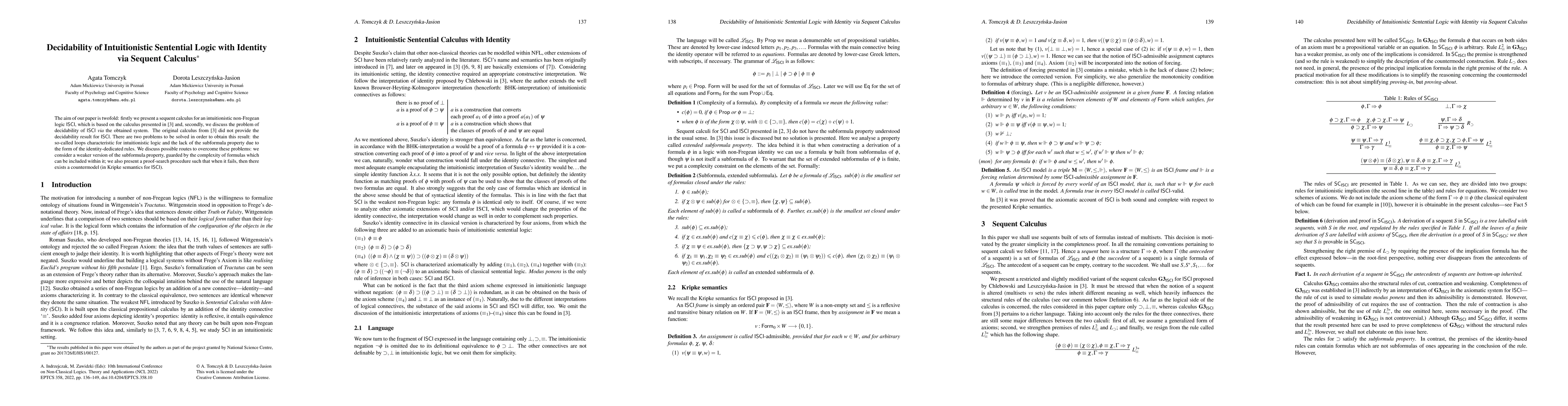 Thumbnail for Decidability of Intuitionistic Sentential Logic with Identity via
  Sequent Calculus