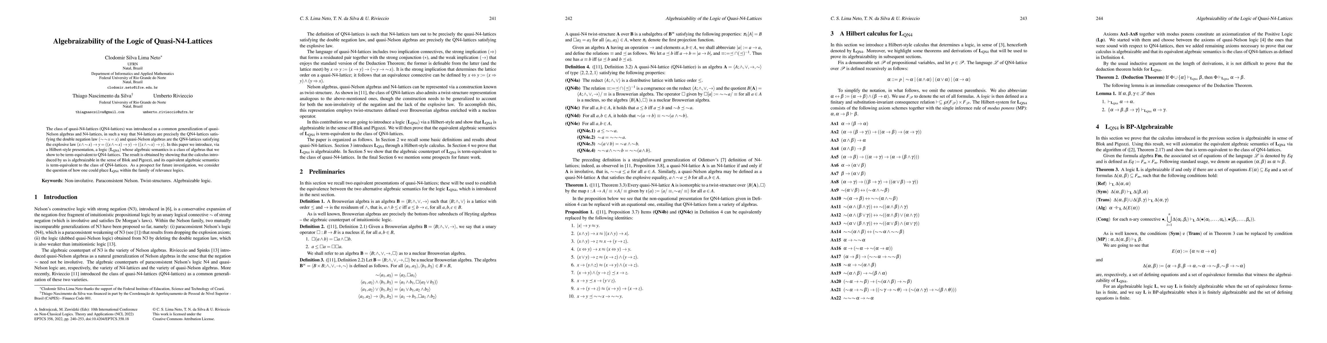 Thumbnail for Algebraizability of the Logic of Quasi-N4-Lattices