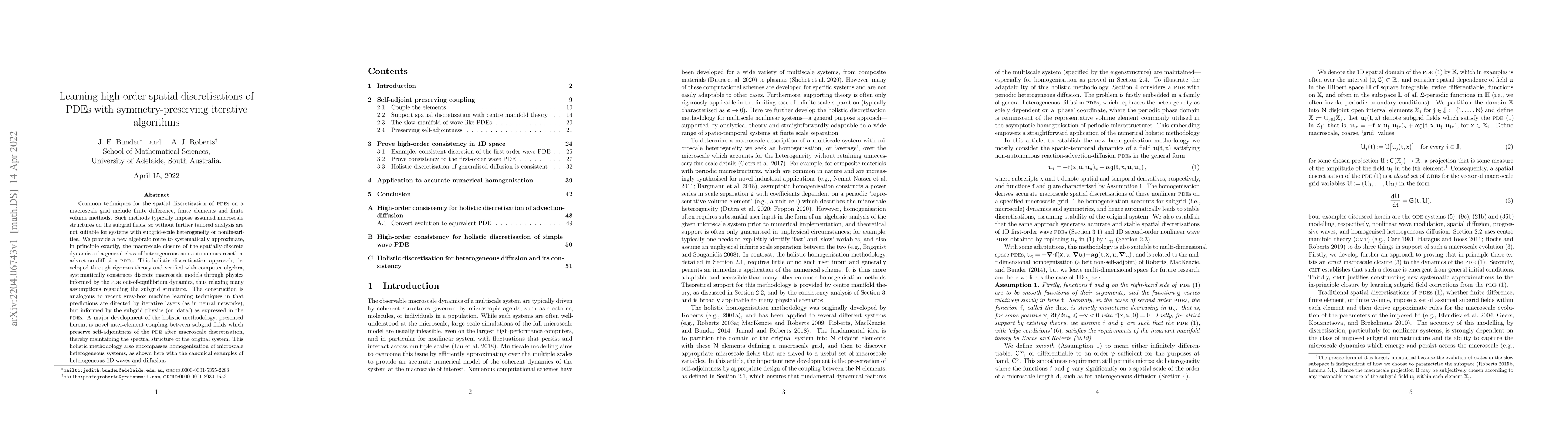 Thumbnail for Learning high-order spatial discretisations of PDEs with
  symmetry-preserving iterative algorithms
