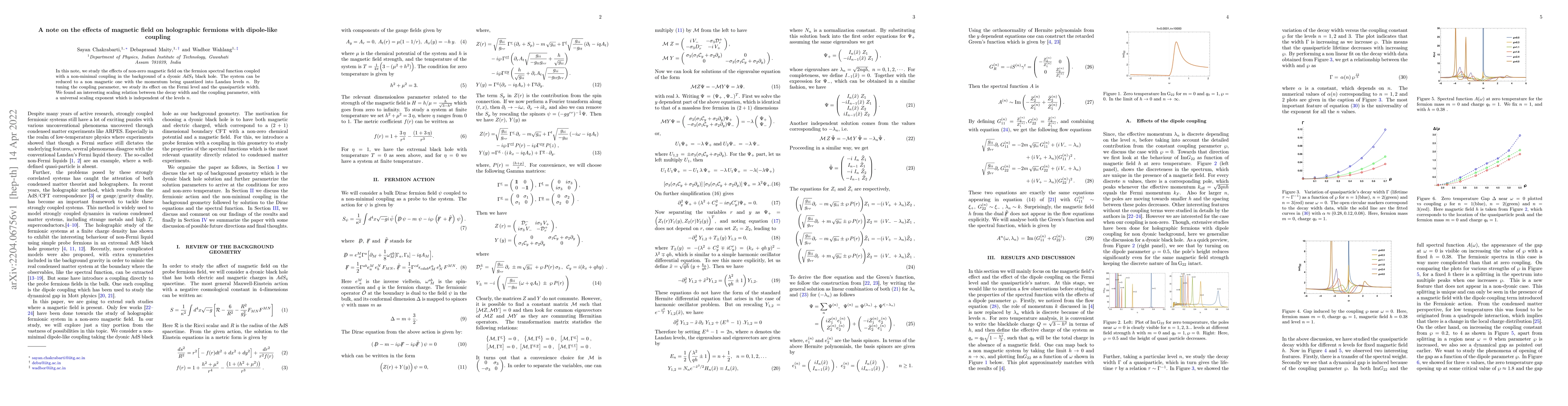 Thumbnail for A note on the effects of magnetic field on holographic fermions with
  dipole-like coupling