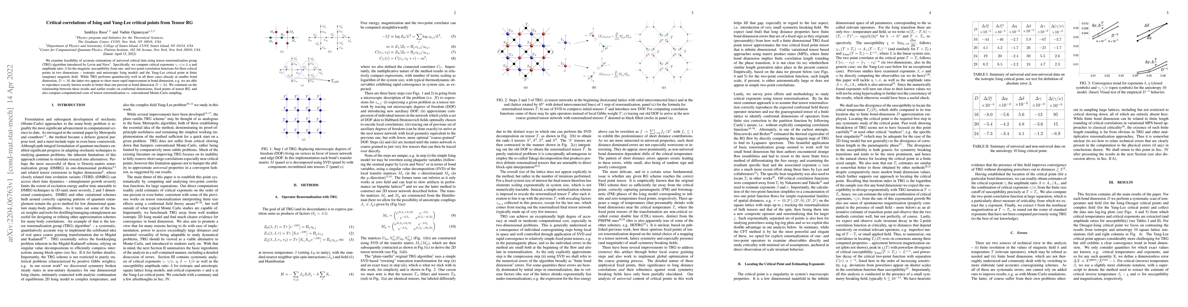 Thumbnail for Critical correlations of Ising and Yang-Lee critical points from Tensor
  RG