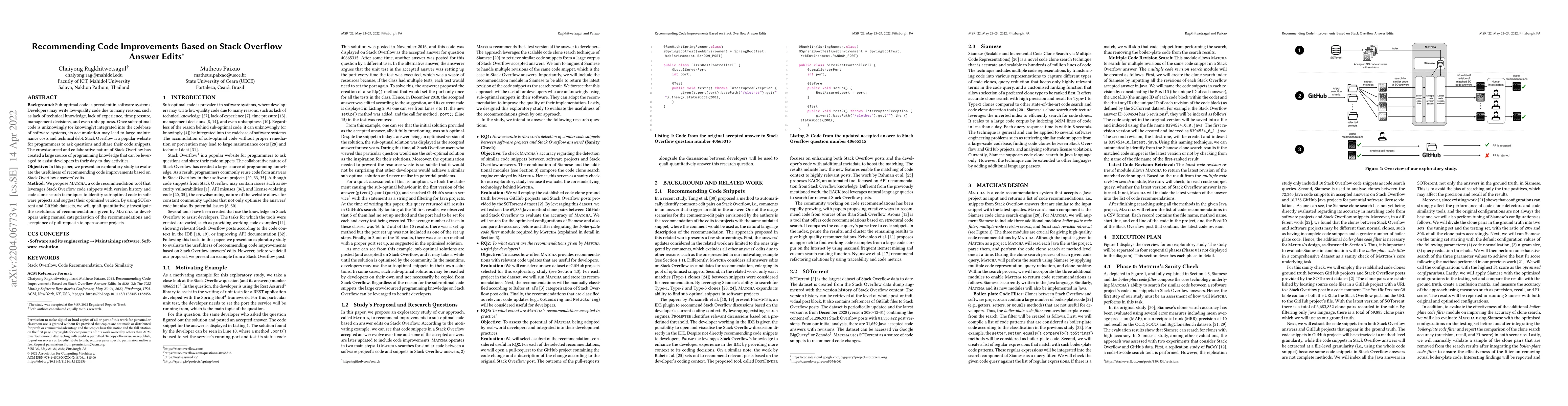 Thumbnail for Recommending Code Improvements Based on Stack Overflow Answer Edits