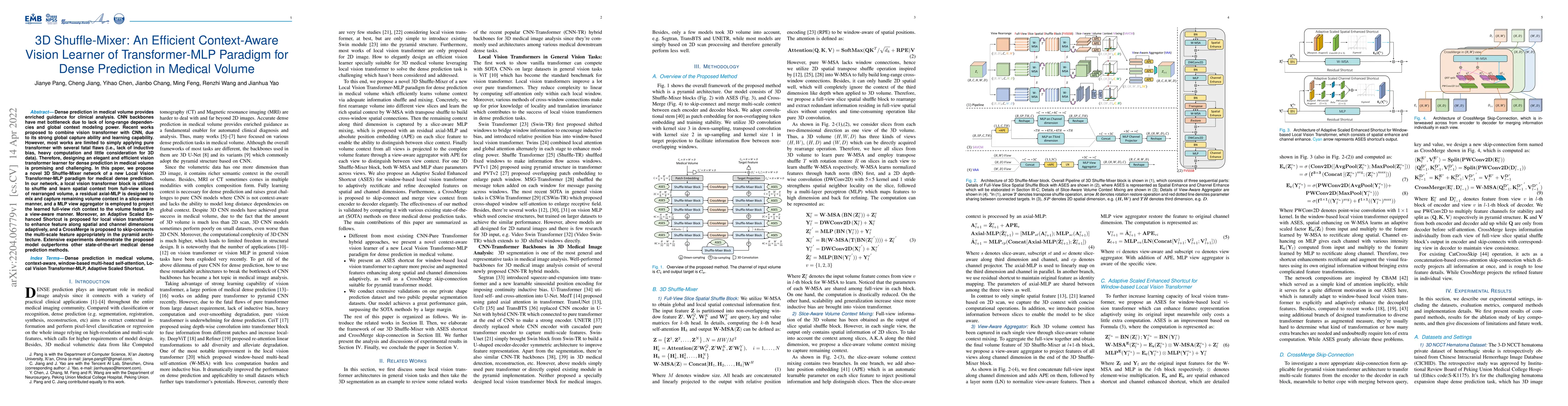 Thumbnail for 3D Shuffle-Mixer: An Efficient Context-Aware Vision Learner of
  Transformer-MLP Paradigm for Dense Prediction in Medical Volume