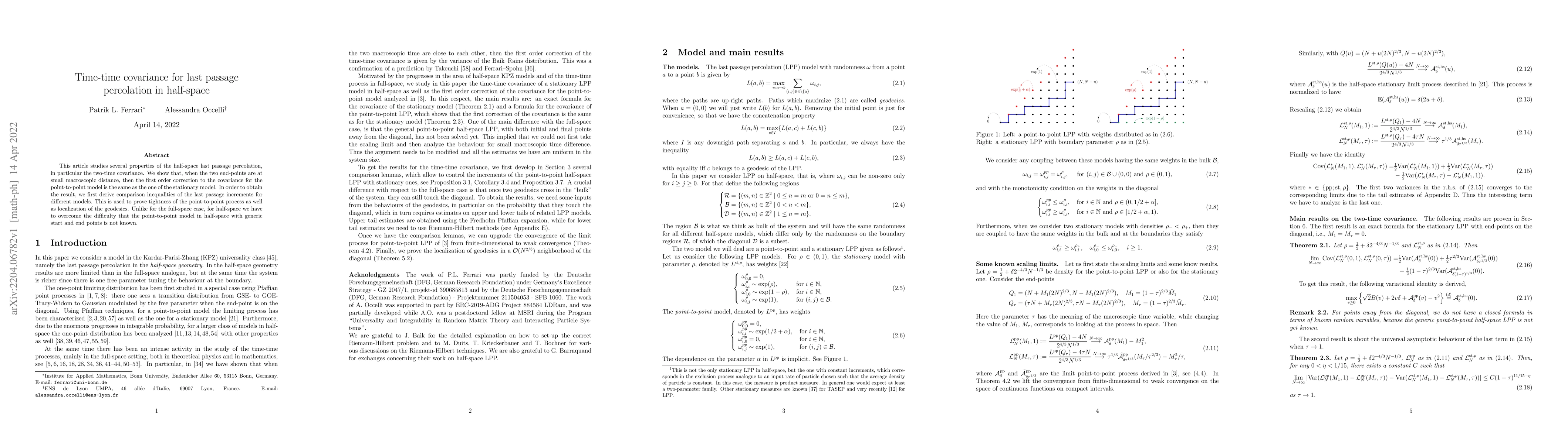 Thumbnail for Time-time covariance for last passage percolation in half-space