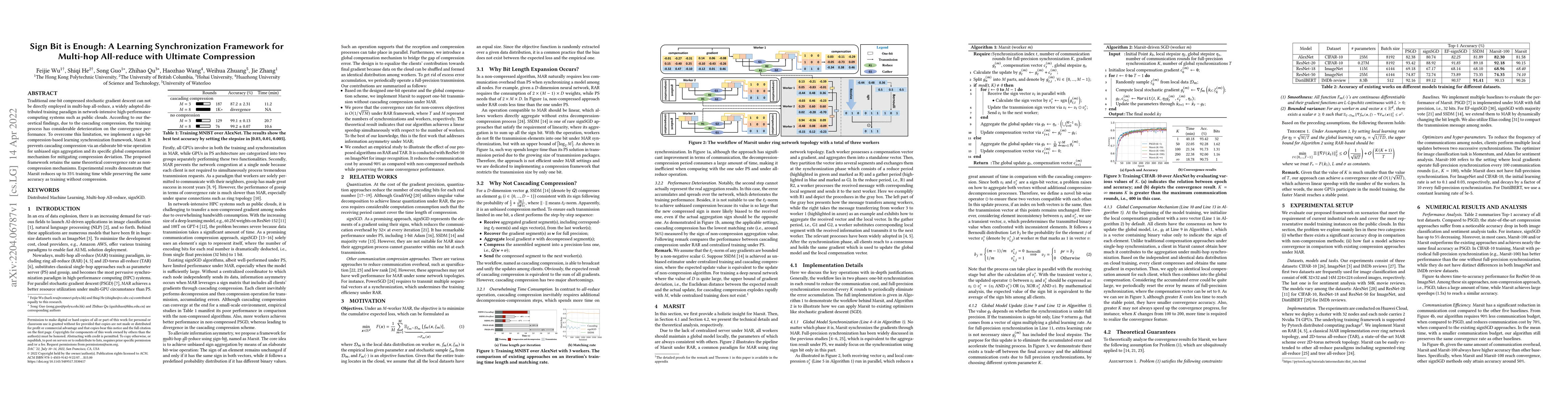 Thumbnail for Sign Bit is Enough: A Learning Synchronization Framework for Multi-hop
  All-reduce with Ultimate Compression
