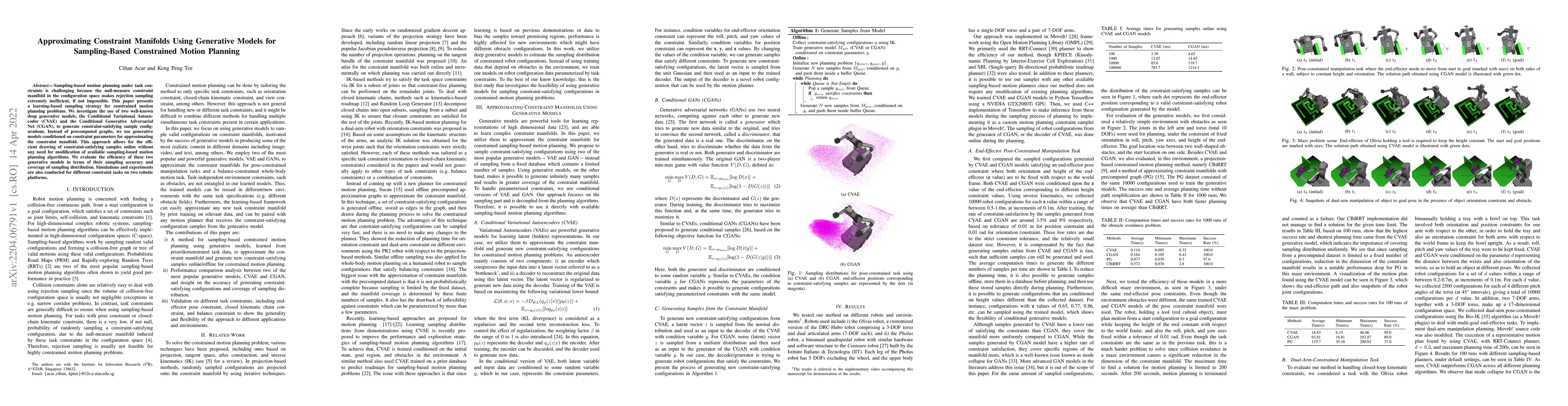 Thumbnail for Approximating Constraint Manifolds Using Generative Models for
  Sampling-Based Constrained Motion Planning