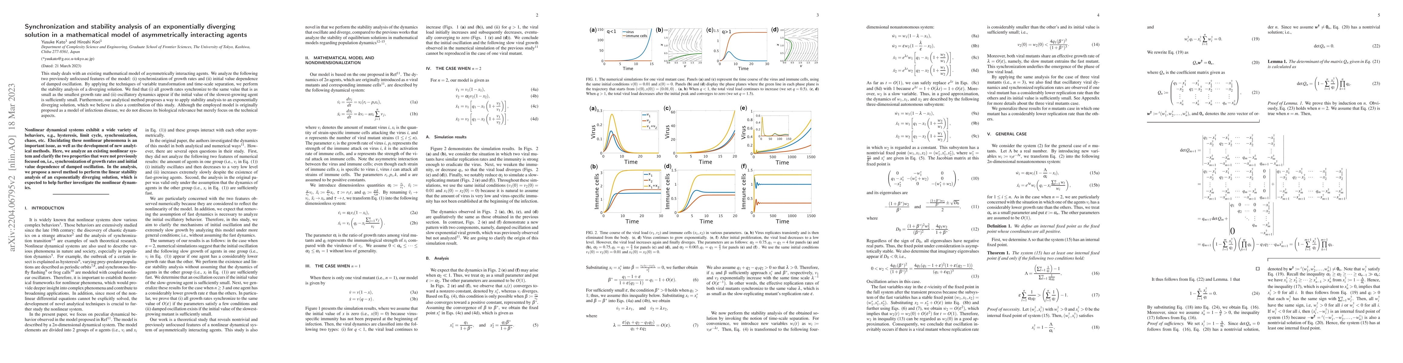 Thumbnail for Synchronization and stability analysis of an exponentially diverging
  solution in a mathematical model of asymmetrically interacting agents