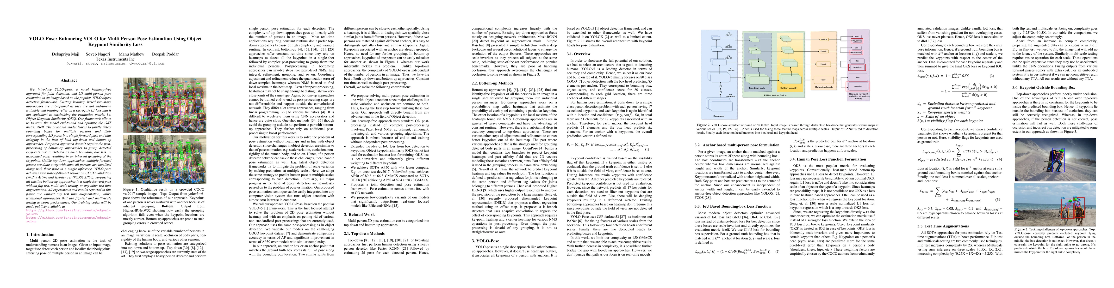 Thumbnail for YOLO-Pose: Enhancing YOLO for Multi Person Pose Estimation Using Object
  Keypoint Similarity Loss