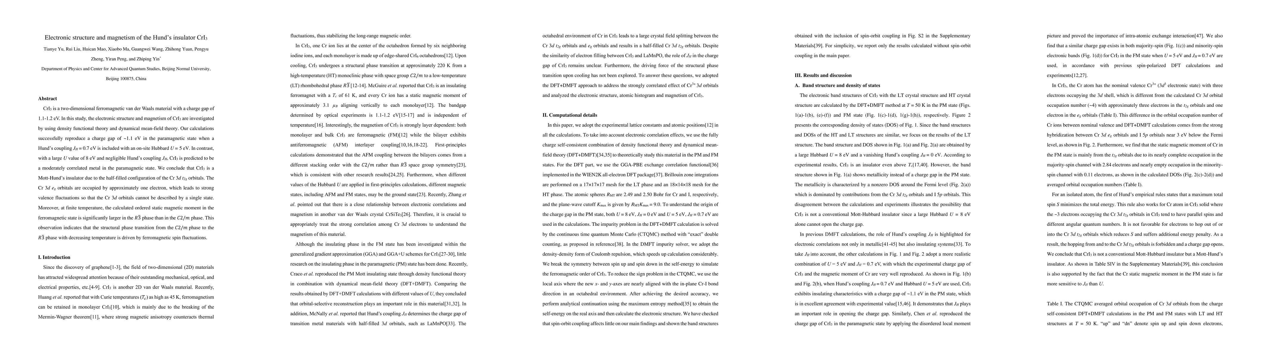 Thumbnail for Electronic structure and magnetism of the Hund insulator CrI3