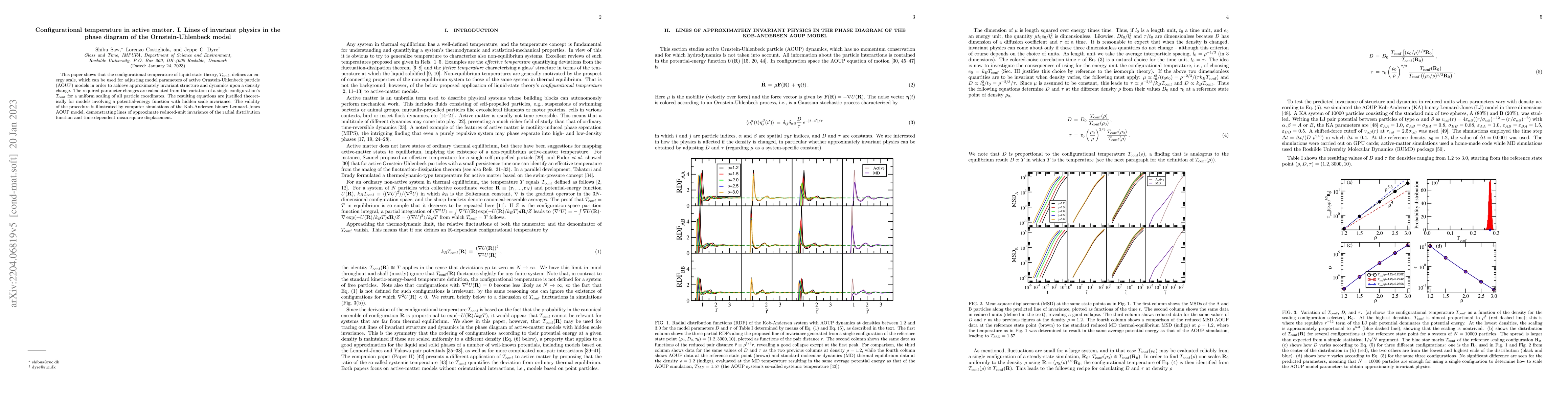 Thumbnail for Configurational temperature in active matter. I. Lines of invariant
  physics in the phase diagram of the Ornstein-Uhlenbeck model