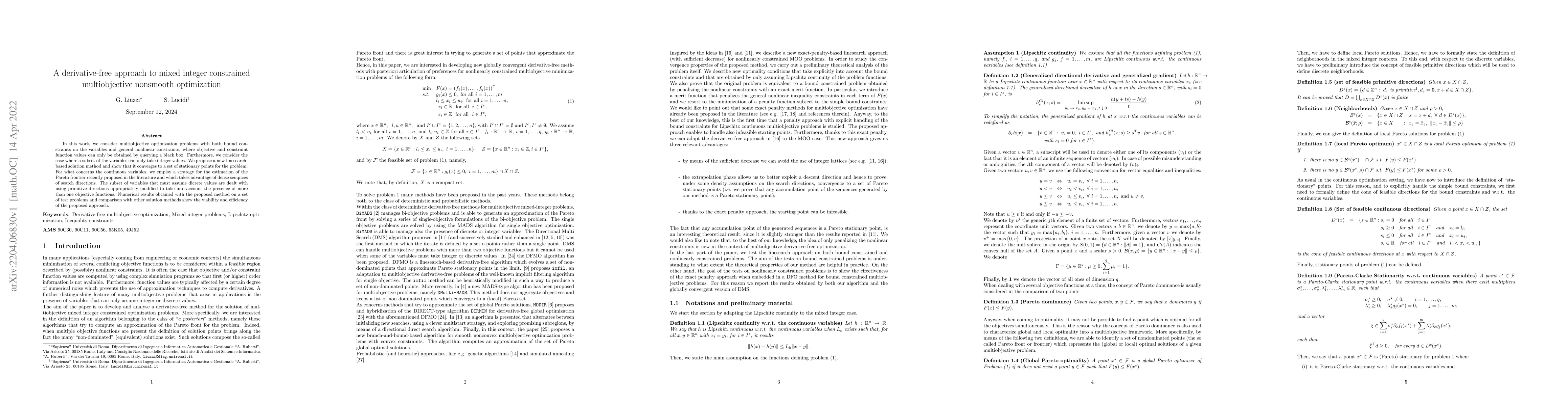 Thumbnail for A derivative-free approach to mixed integer constrained multiobjective
  nonsmooth optimization