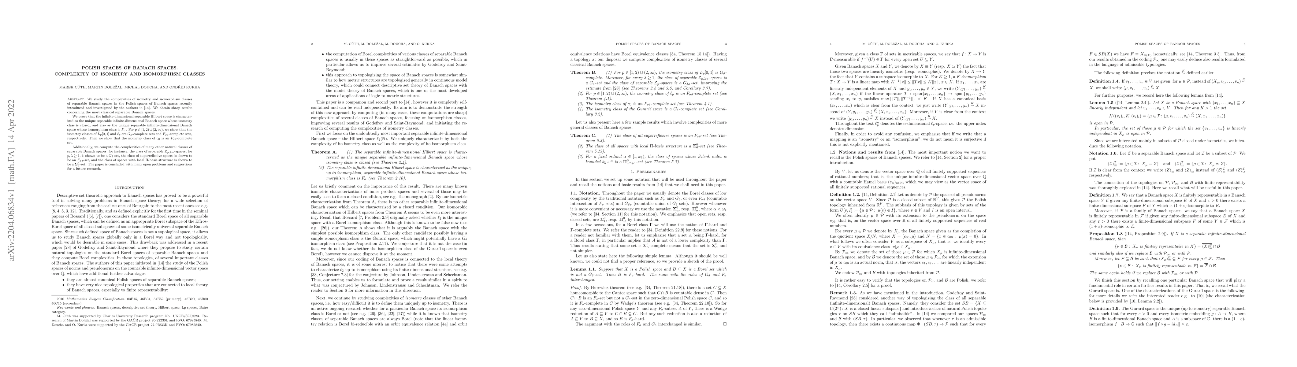 Thumbnail for Polish spaces of Banach spaces. Complexity of isometry and isomorphism
  classes