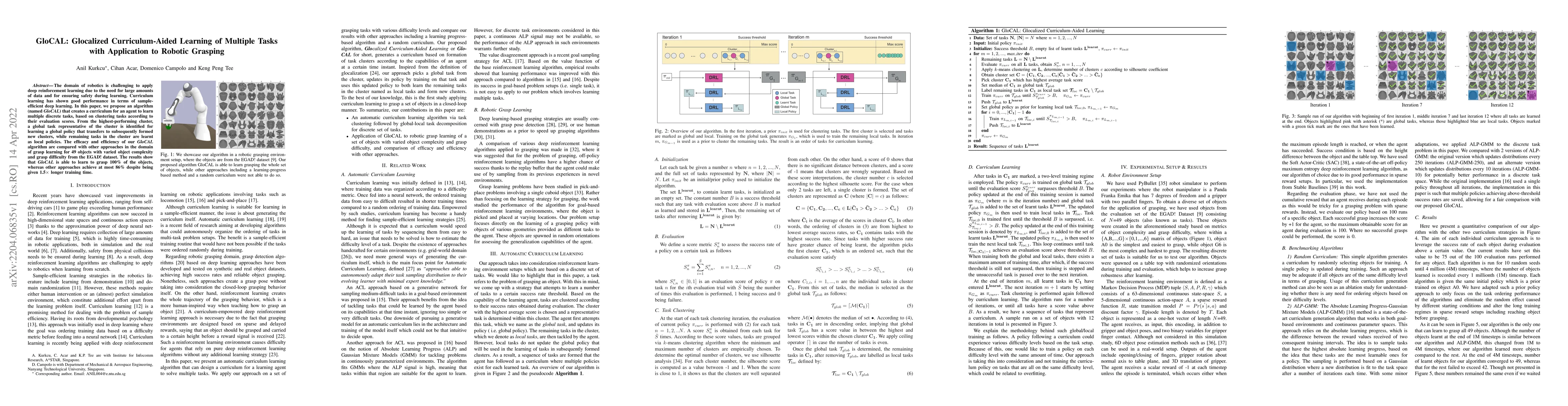 Thumbnail for GloCAL: Glocalized Curriculum-Aided Learning of Multiple Tasks with
  Application to Robotic Grasping