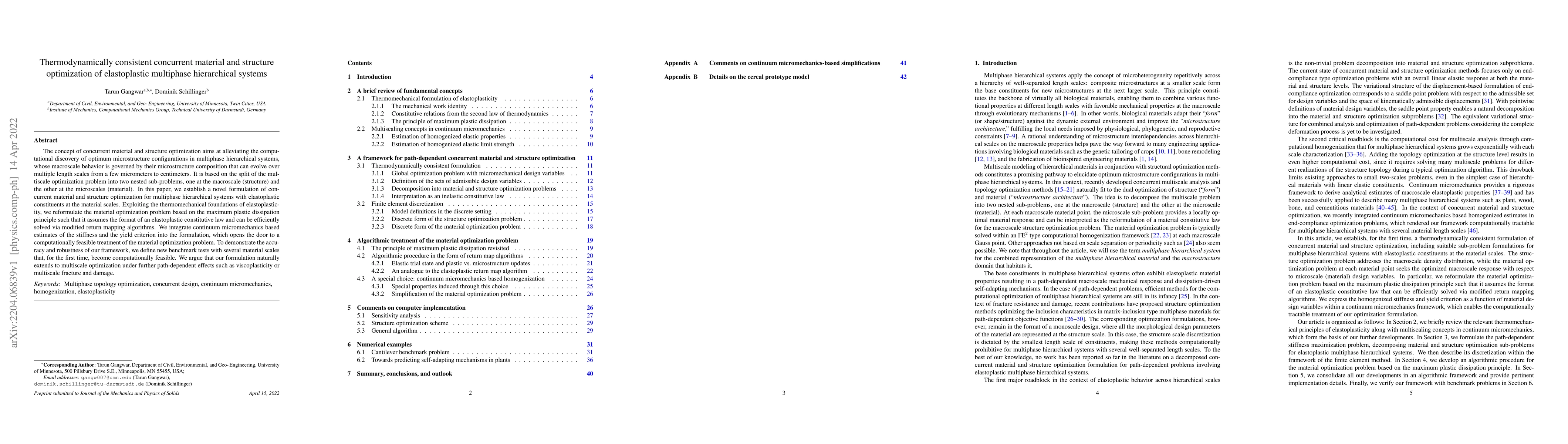 Thumbnail for Thermodynamically consistent concurrent material and structure
  optimization of elastoplastic multiphase hierarchical systems