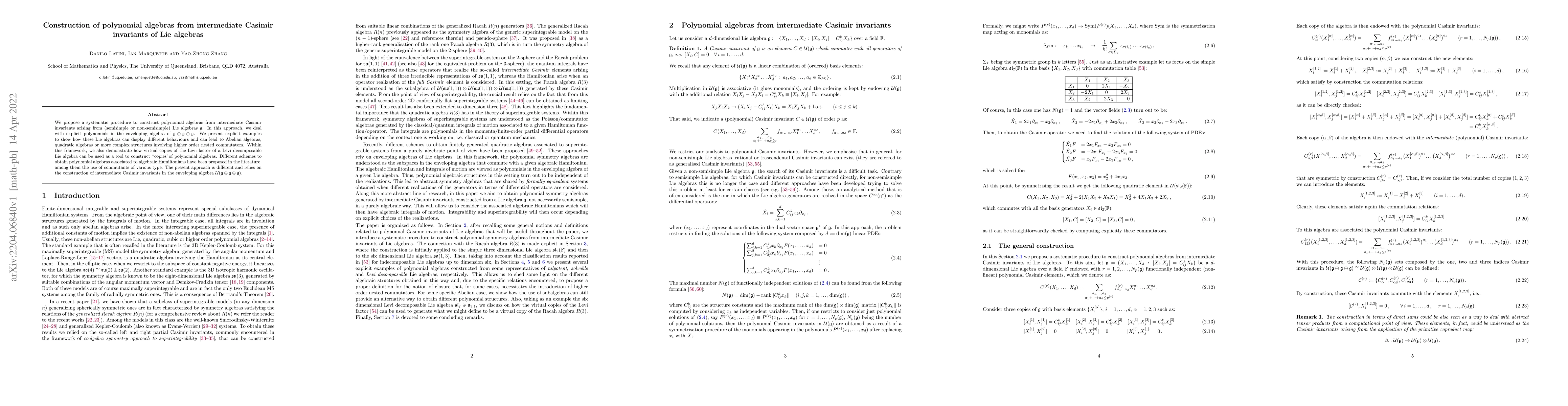 Thumbnail for Construction of polynomial algebras from intermediate Casimir invariants
  of Lie algebras