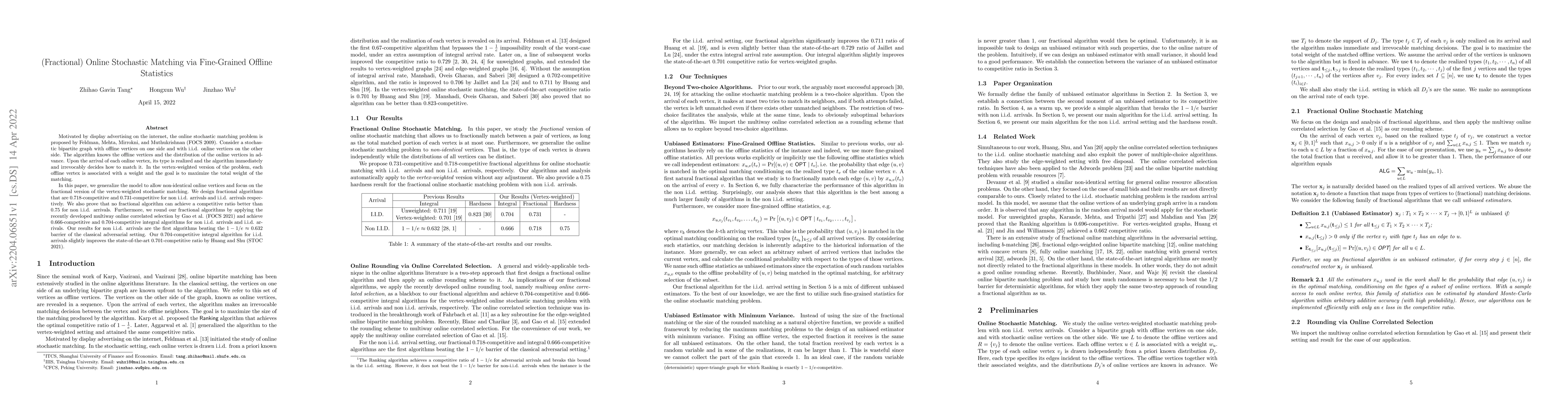 Thumbnail for (Fractional) Online Stochastic Matching via Fine-Grained Offline
  Statistics